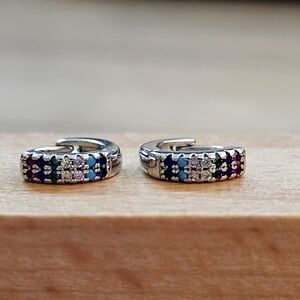 Silver and Multicolor Stone Earrings